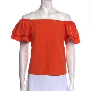 Alice + Olivia Vibrant Orange Off-Shoulder Blouse
